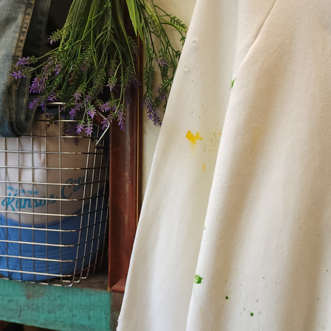 90s 빈티지 스웻셔츠 플레인 스웻셔츠 페인팅 데미지 화이트 L 상품이미지5