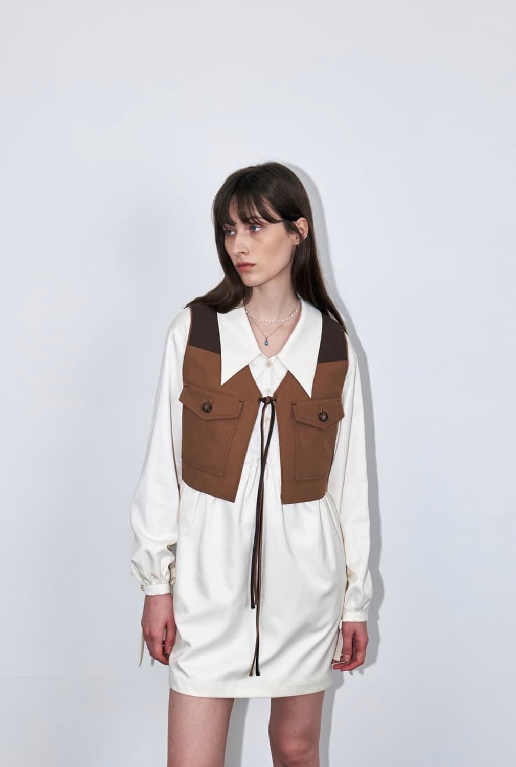 쿠메 컬러 블록 스웻이드 베스트 S 상품이미지1