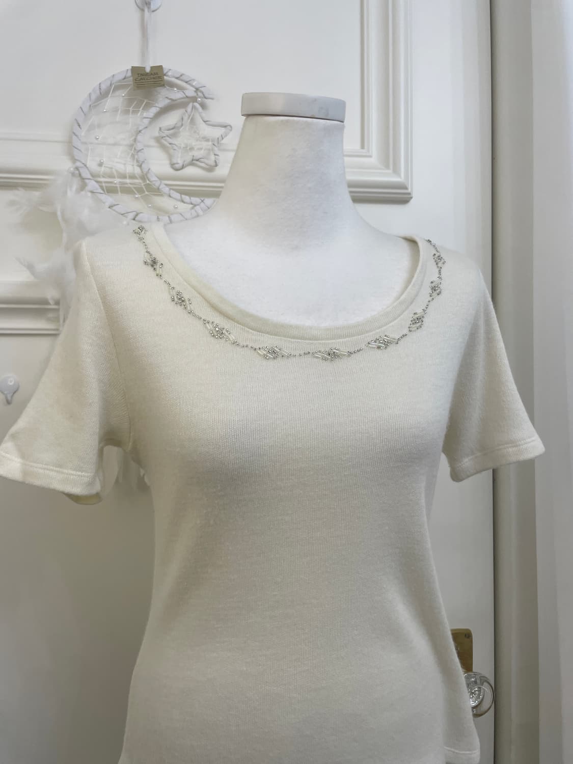 ivory beads point half knit top(size-L) 상품이미지5