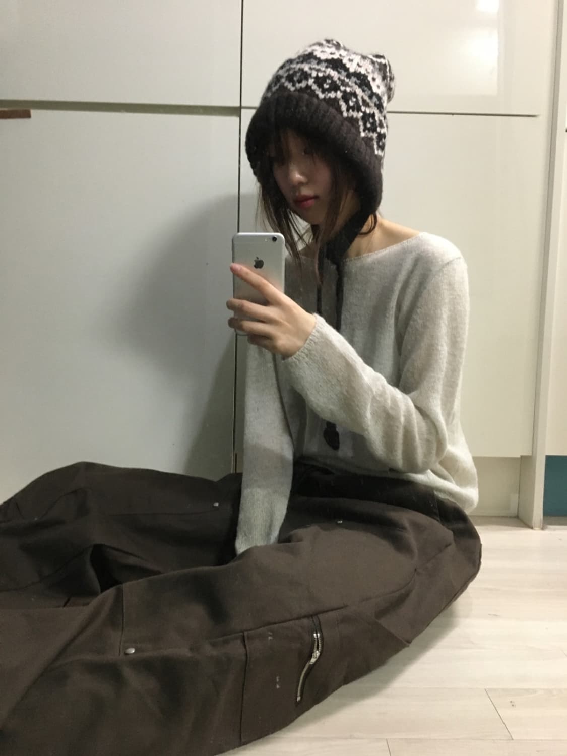 보우아카이브 지퍼 카펜터 팬츠 브라운 지그재그 와이드 밴딩팬츠 상품이미지2