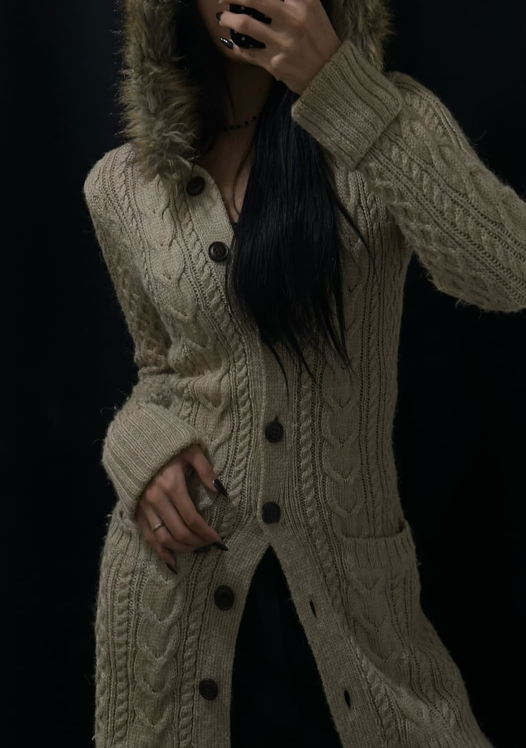 Fur knit long cardigan 상품이미지3