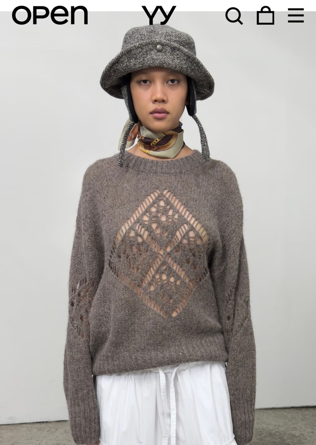 Open yy ALPACA ARGYLE POINTELLE PULLOVER 상품이미지2
