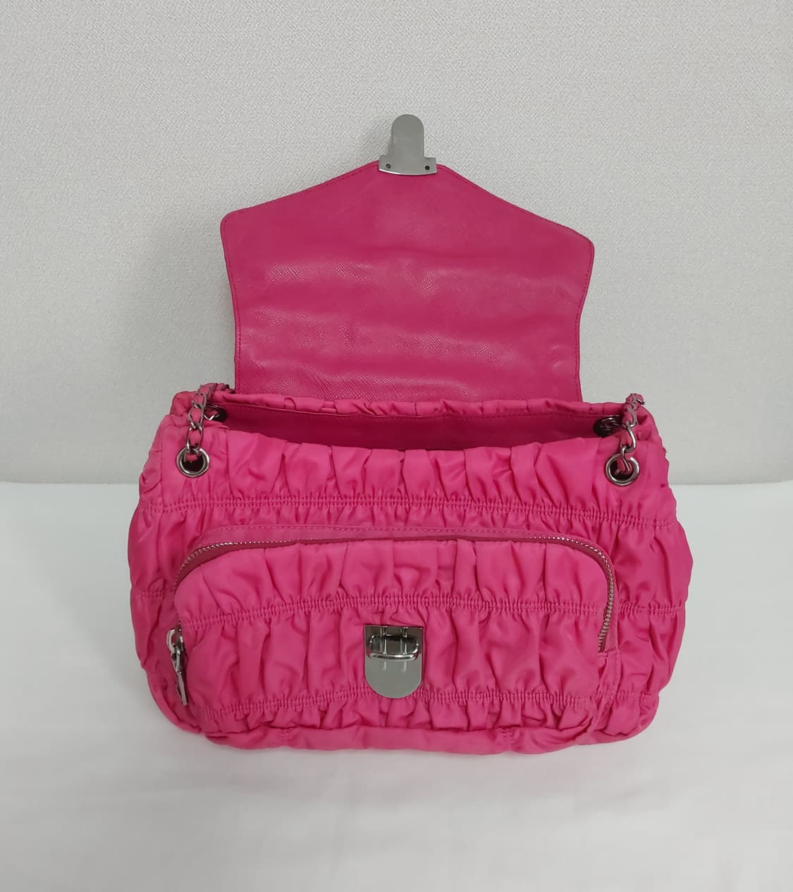 프라다 핑크 테수토 고프레 패브릭 은장 체인 숄더백 (정품) 상품이미지6