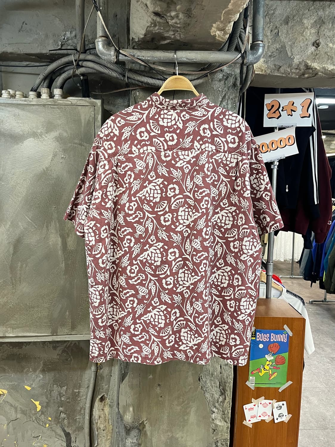 빈티지 하와이안 패턴 반팔 셔츠 레드브라운 XL #csz3714 상품이미지2