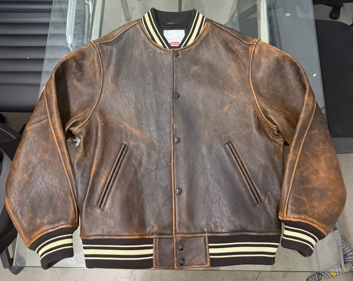 Supreme worn leather varsity jacket 상품이미지2