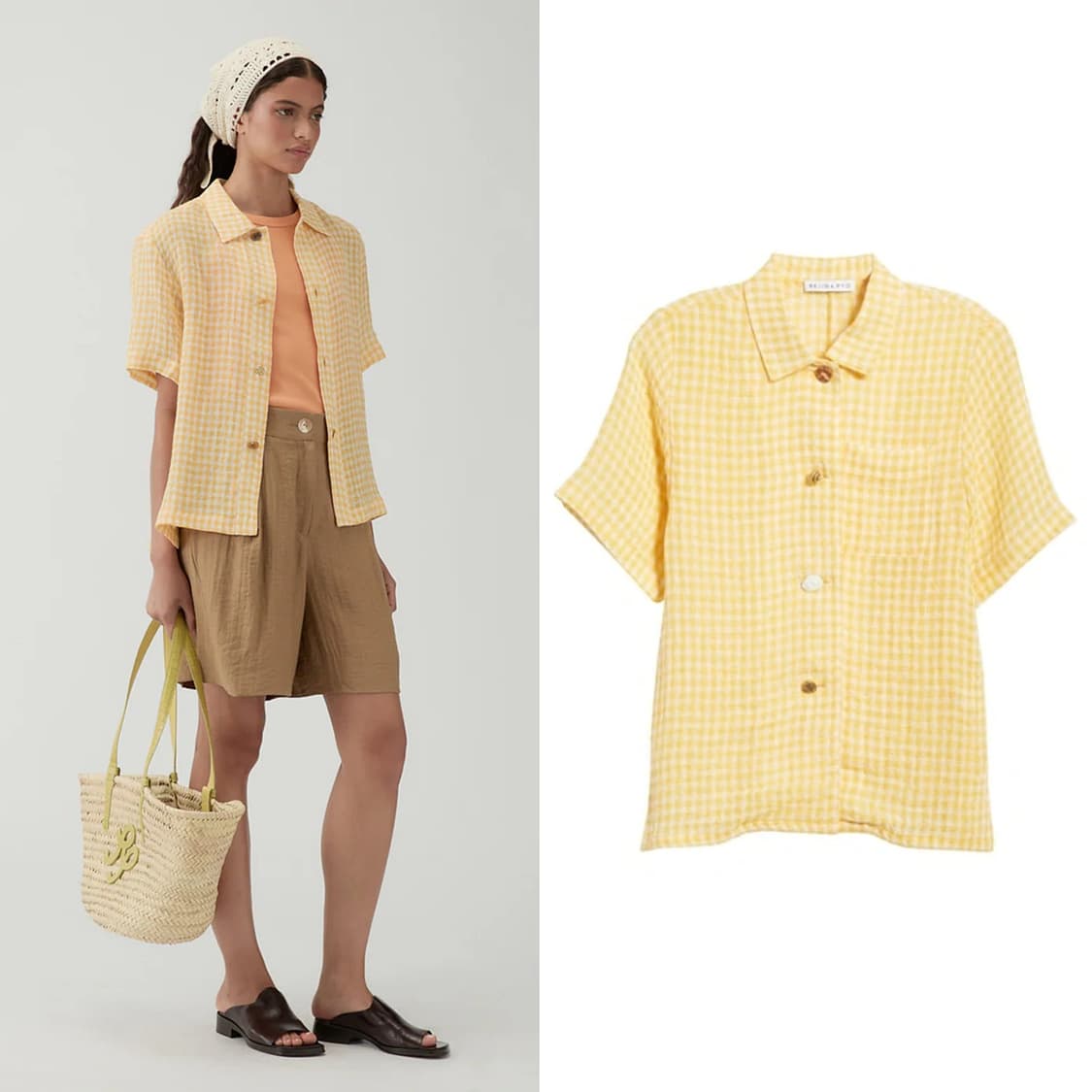 레지나표 린넨 체크 반팔 셔츠 상품이미지2