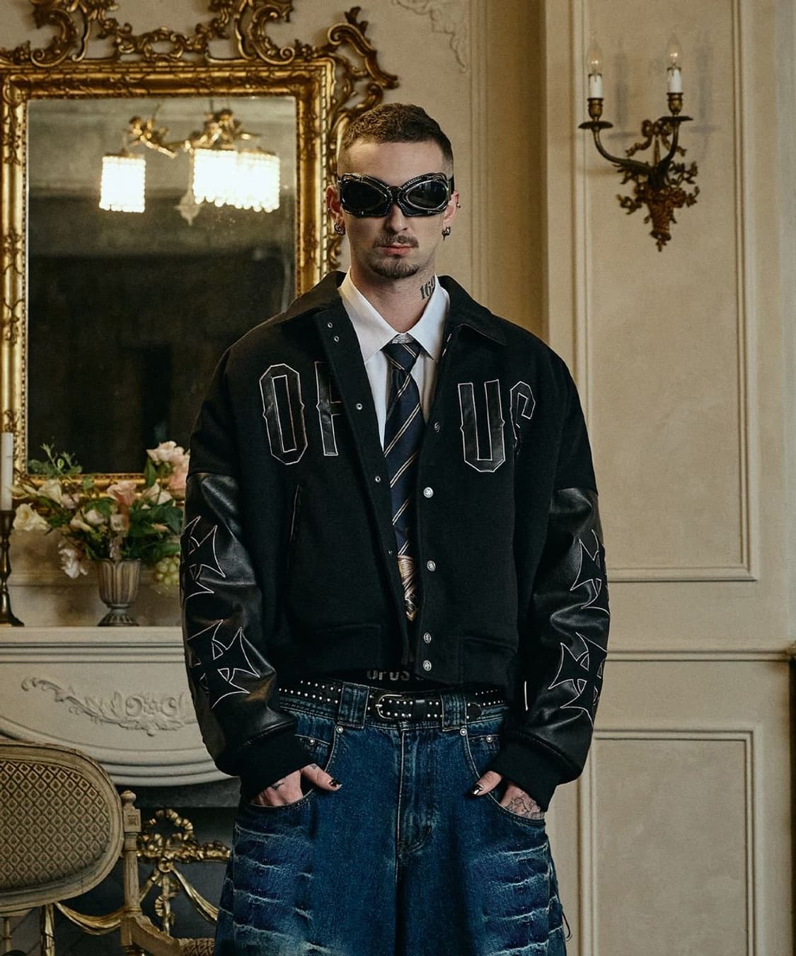 오퍼스0012 OPUS0012 패치 레더 바시티 자켓 S 상품이미지1