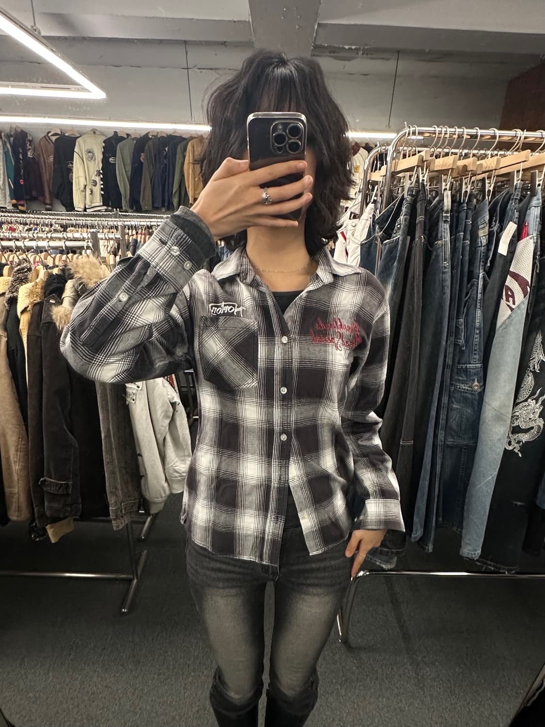 M) 노턴 모터사이클 UK 자수 셔츠 체크 패턴 상품이미지1