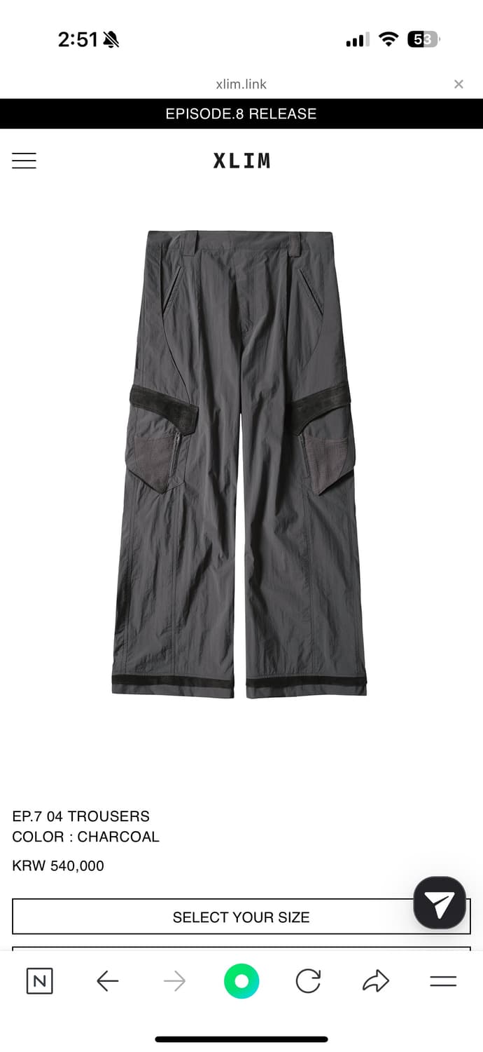 XLIM EP.7 04 TROUSERS CHARCOAL 상품이미지1