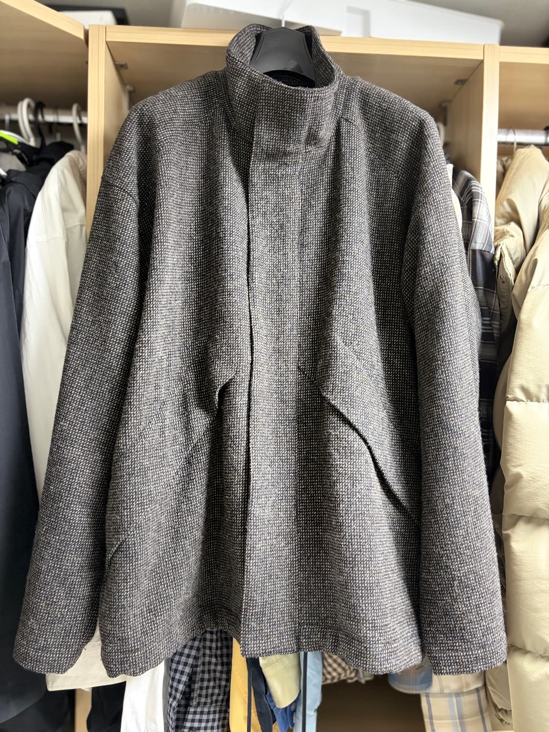 오라리 울 헤어라인 라이트 트위드 집업 블루종 챠콜 5사이즈 상품이미지6