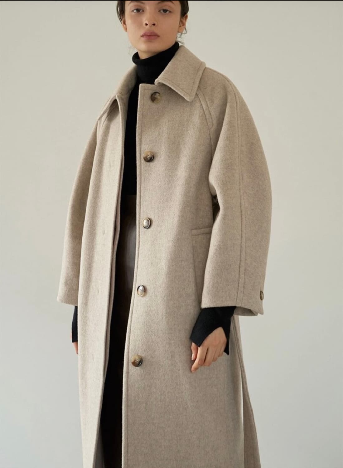 모한 케시미어 싱글 버튼 코트 오트밀 S 상품이미지2