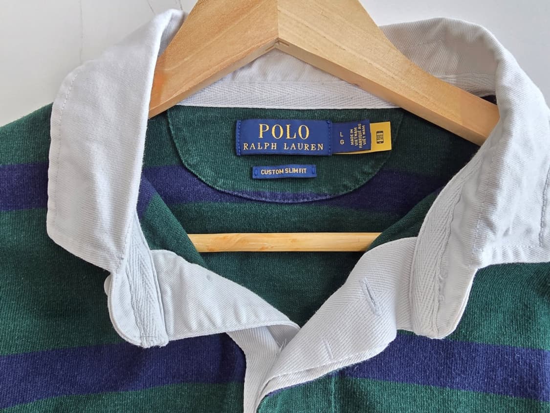 폴로 랄프로렌 스트라이프 코튼 럭비 카라 셔츠 그린/네이비 상품이미지3