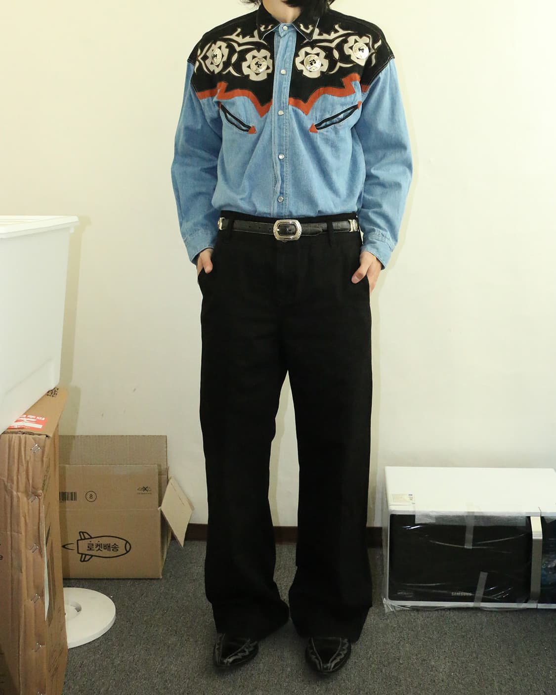 90s 빈티지 데님 콘초 웨스턴 셔츠  상품이미지2