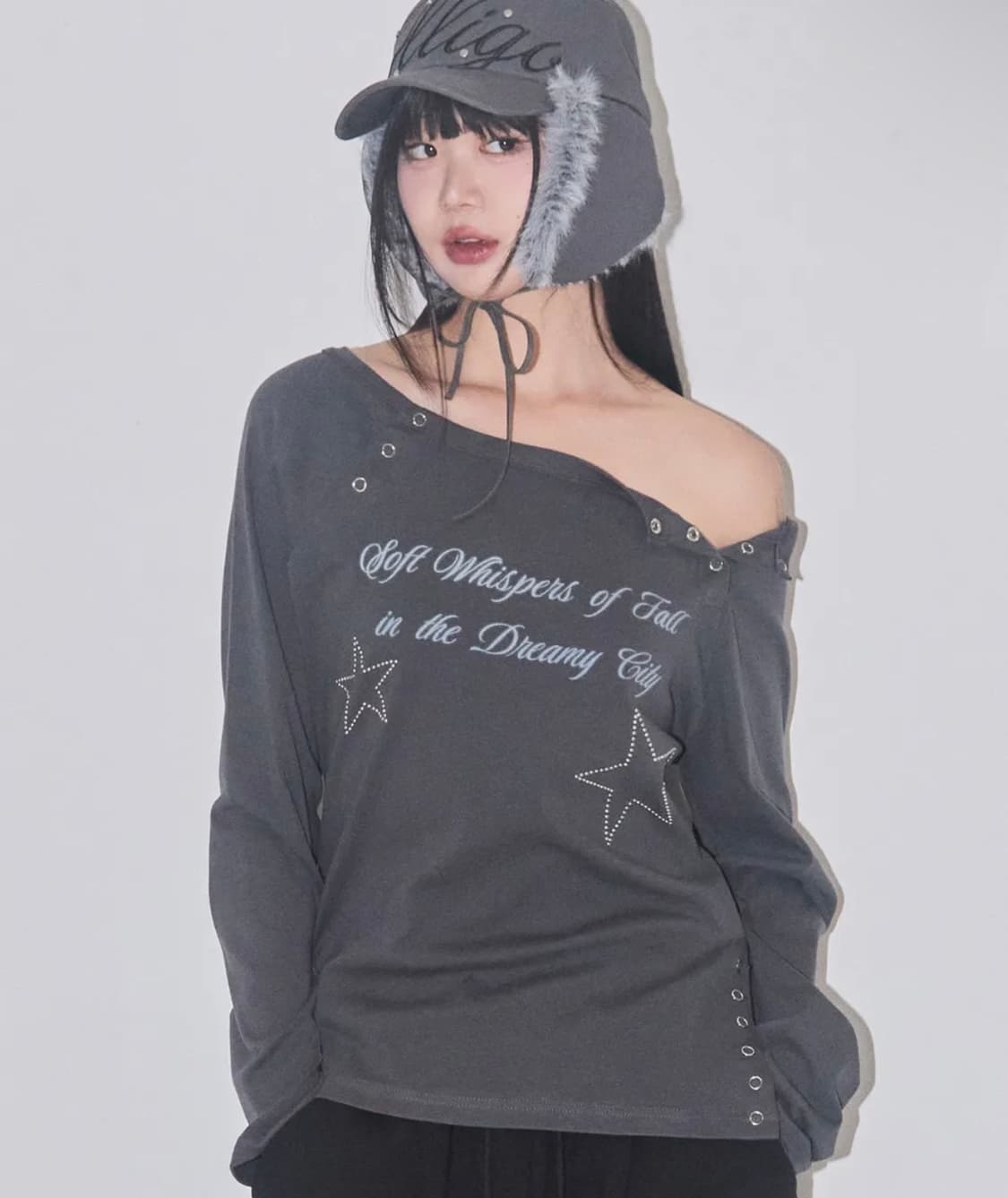 레터링 스냅 롱슬리브 차콜 상품이미지2