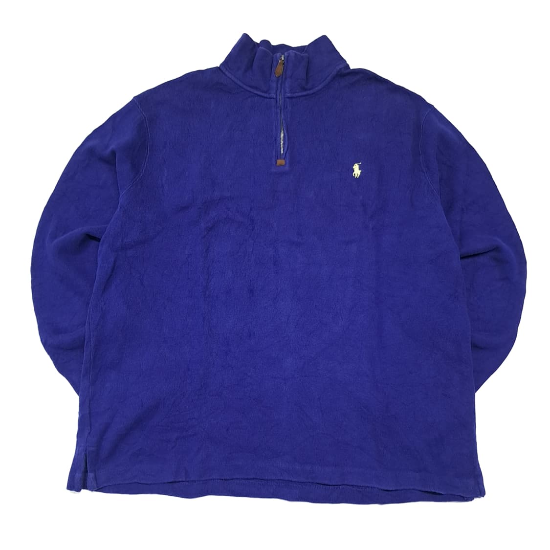 CL382 L 폴로 90s 코튼 가죽풀러 로열블루 하프집업 니트 상품이미지1