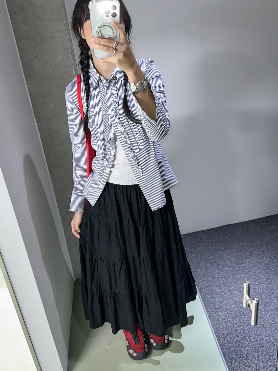 black cotton long skirt 상품이미지2
