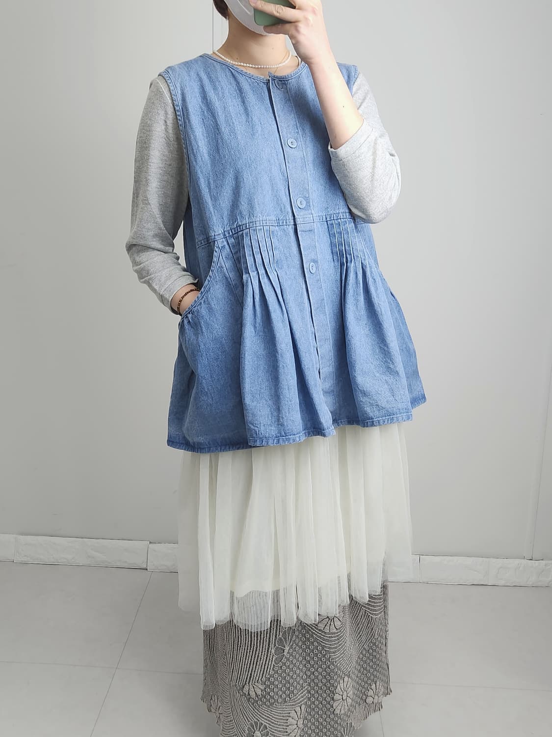 (samansa mos2) 데님 셔링 베스트 상품이미지2