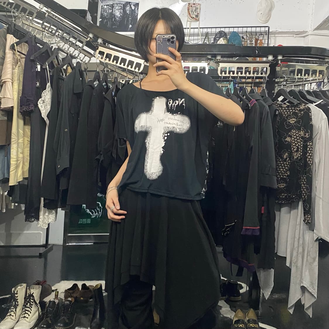Japanese vtg 펑크 프린팅 스컬 반팔 티셔츠 상품이미지6