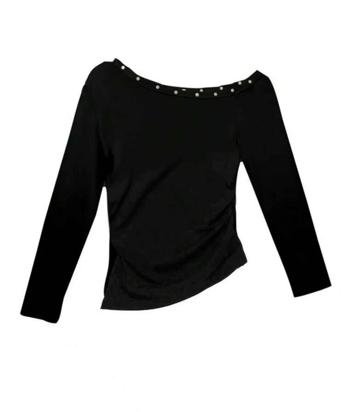 블랙 오프숄더 롱슬리브 티셔츠 언발 긴팔 탑 상품이미지1