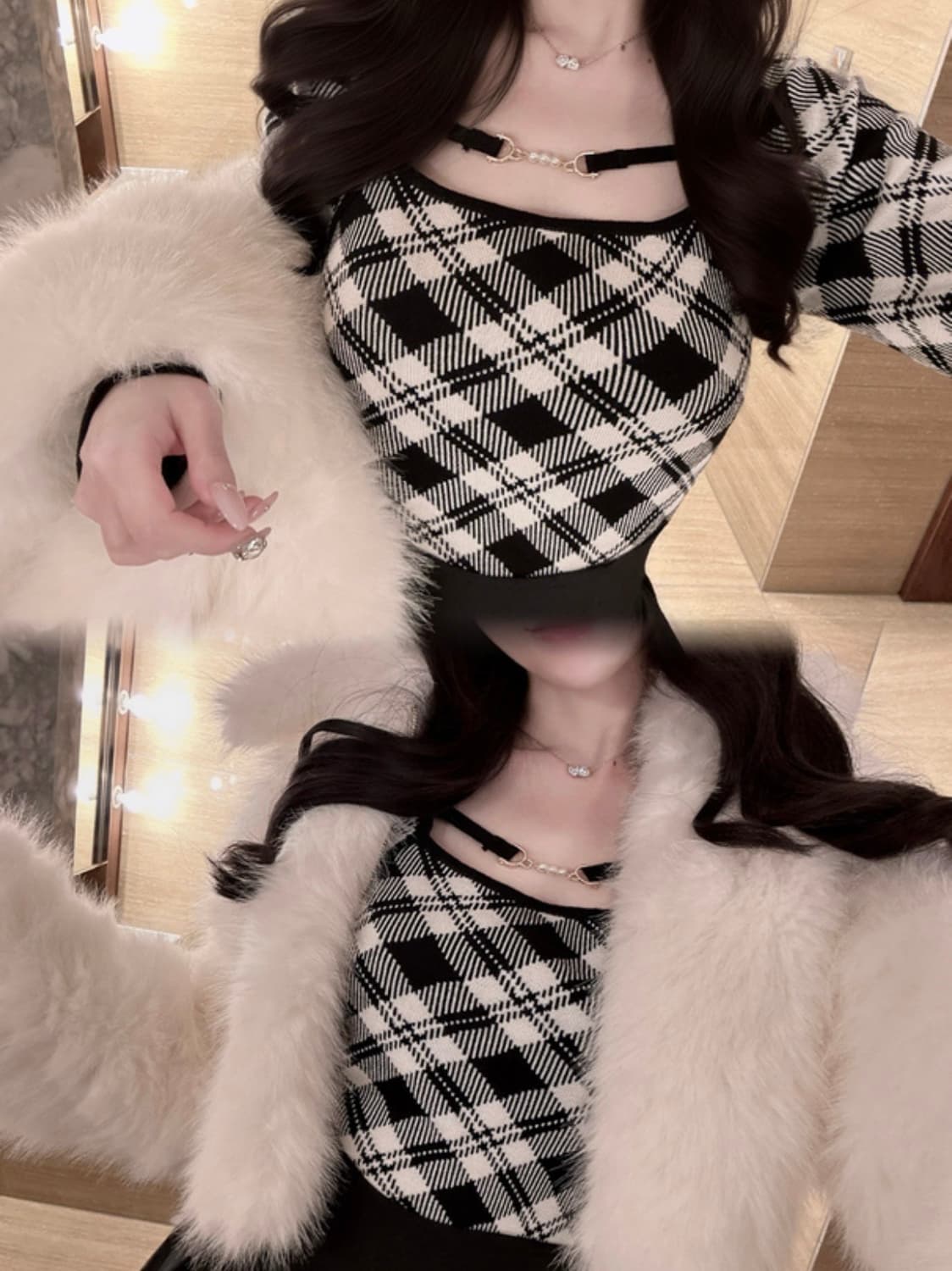 GRL 블랙 체크 탑 스커트 세트 상품이미지2
