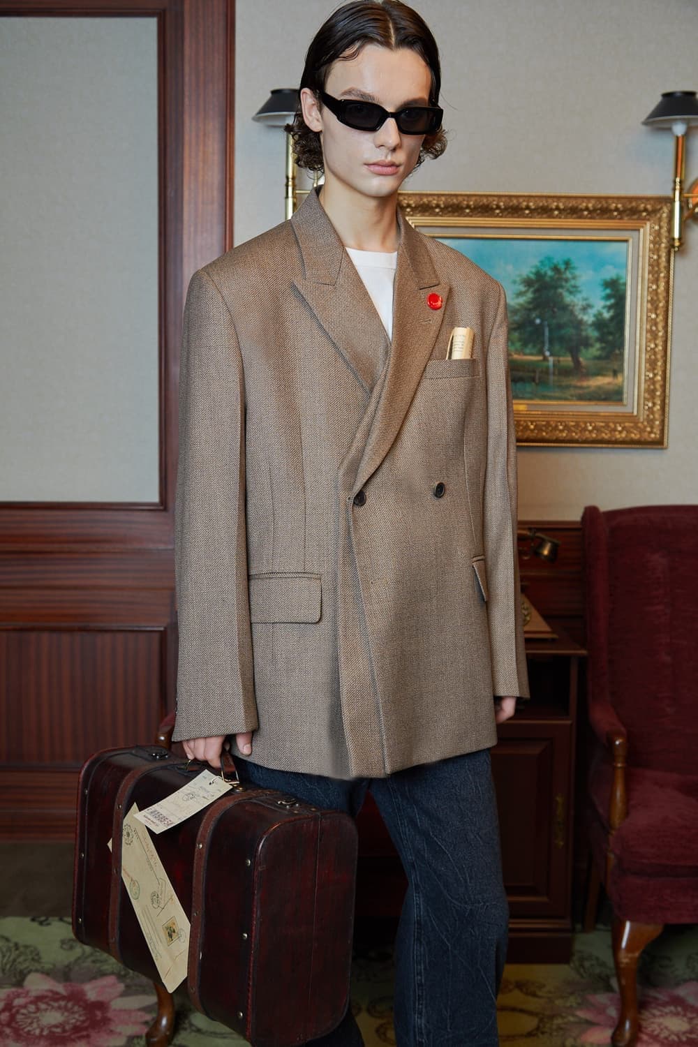 [L] STU 오버핏 더블 블레이저 체스트넛 상품이미지1