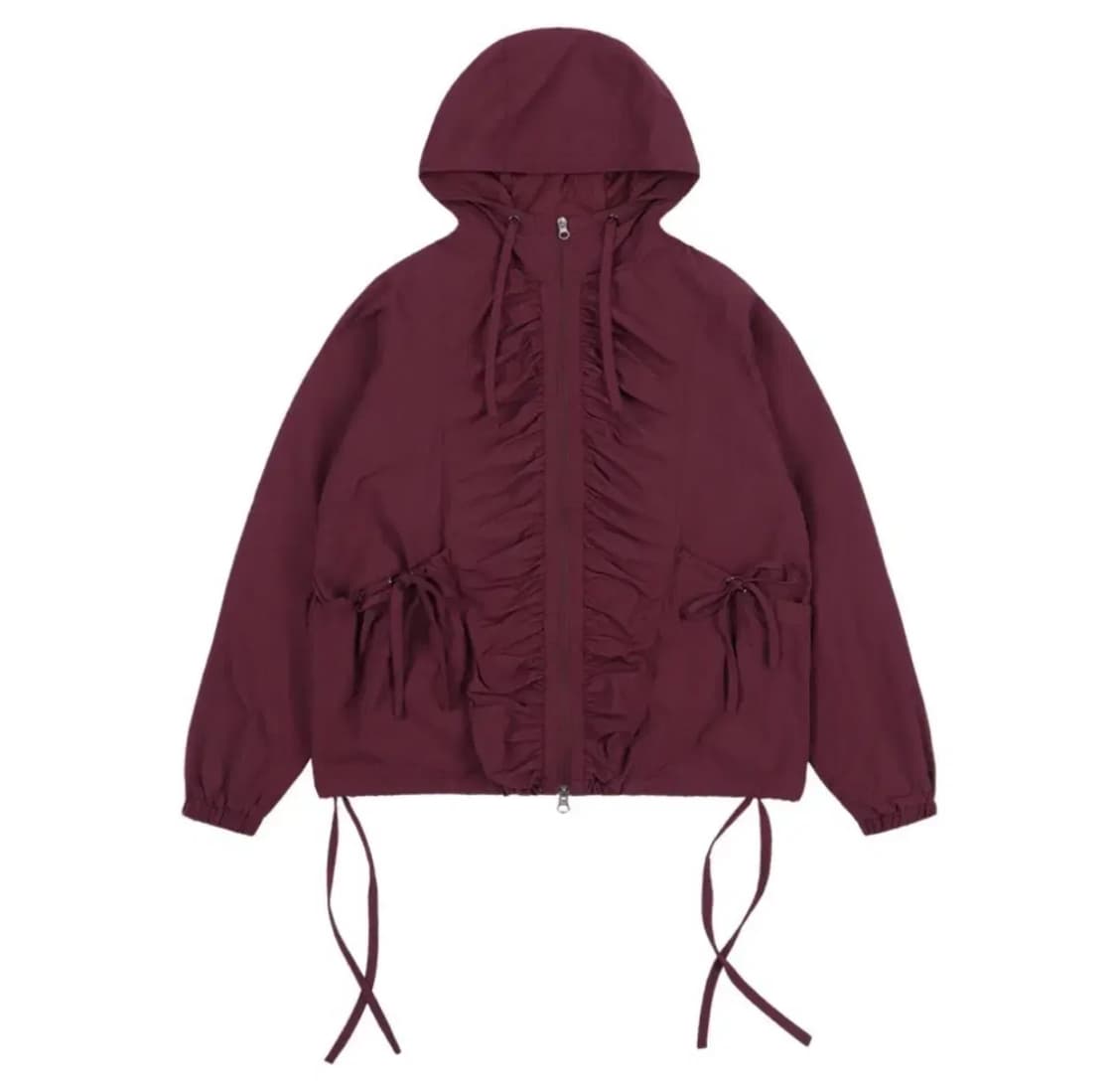 팬시클럽 리본 셔링 바람막이 버건디 상품이미지1