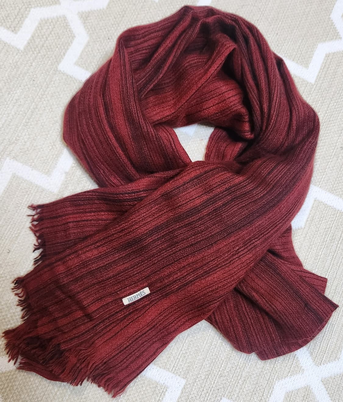 [정품 ] 에르메스 머플러 목도리 100% 캐시미어 버건디 줄무늬  상품이미지1