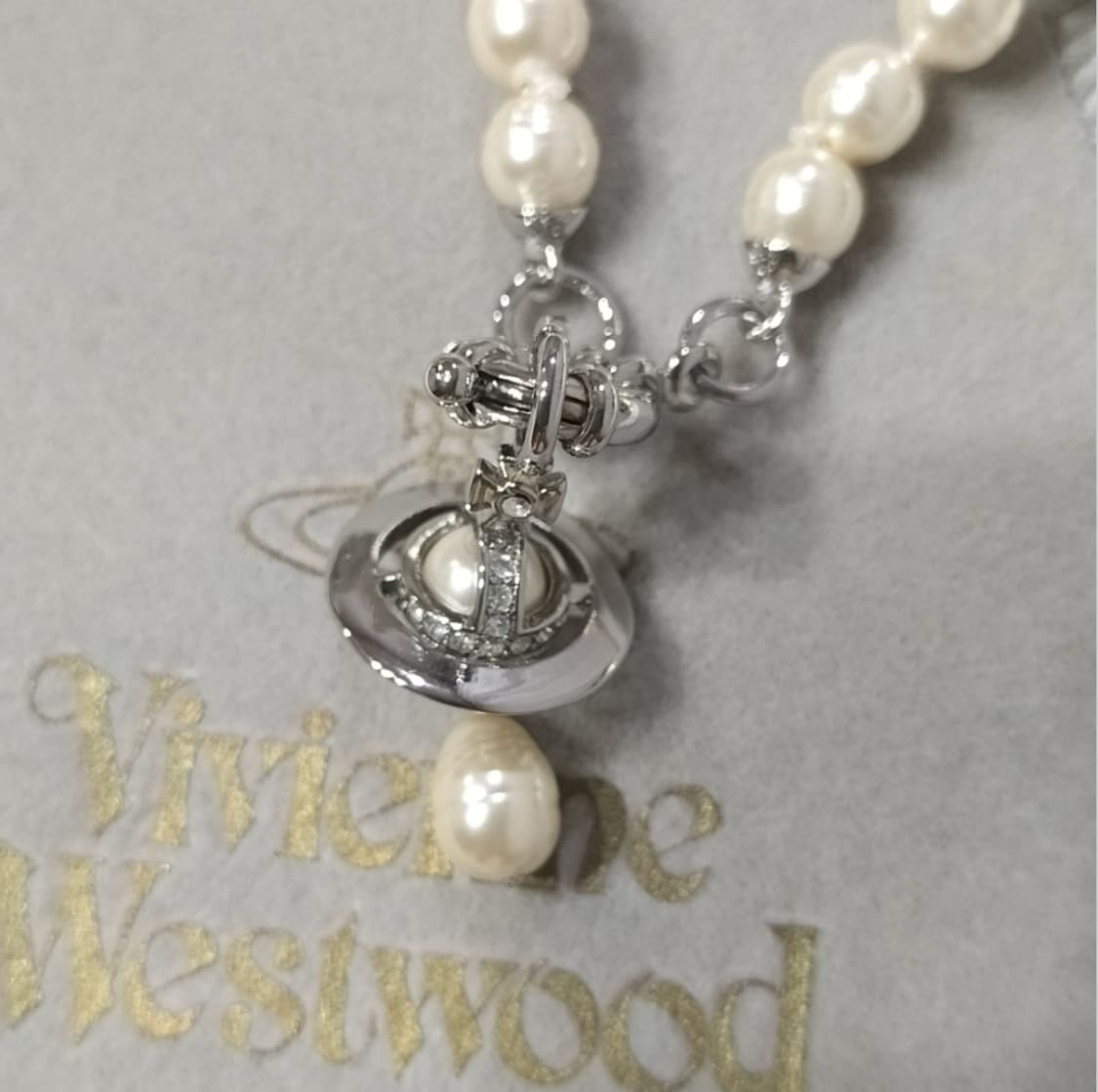 비비안웨스트우드 아카이브 진주 펄 드롭 orb 팬던트 초커 목걸이 상품이미지4