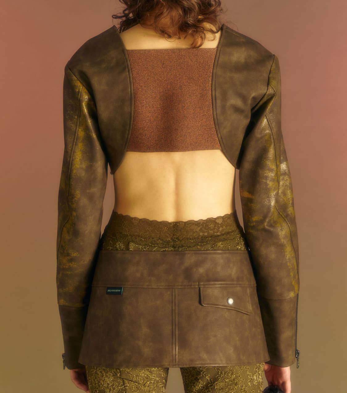 앤더슨벨 볼레로 크롭 포레더 가죽자켓 빈티지 브라운 카우걸 가디건 상품이미지7