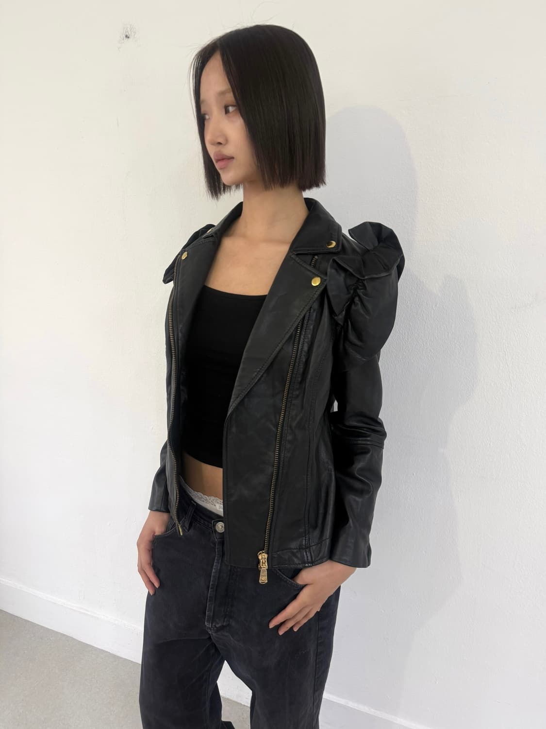 모스키노 프릴 숄더 램스킨 라이더 자켓 상품이미지1