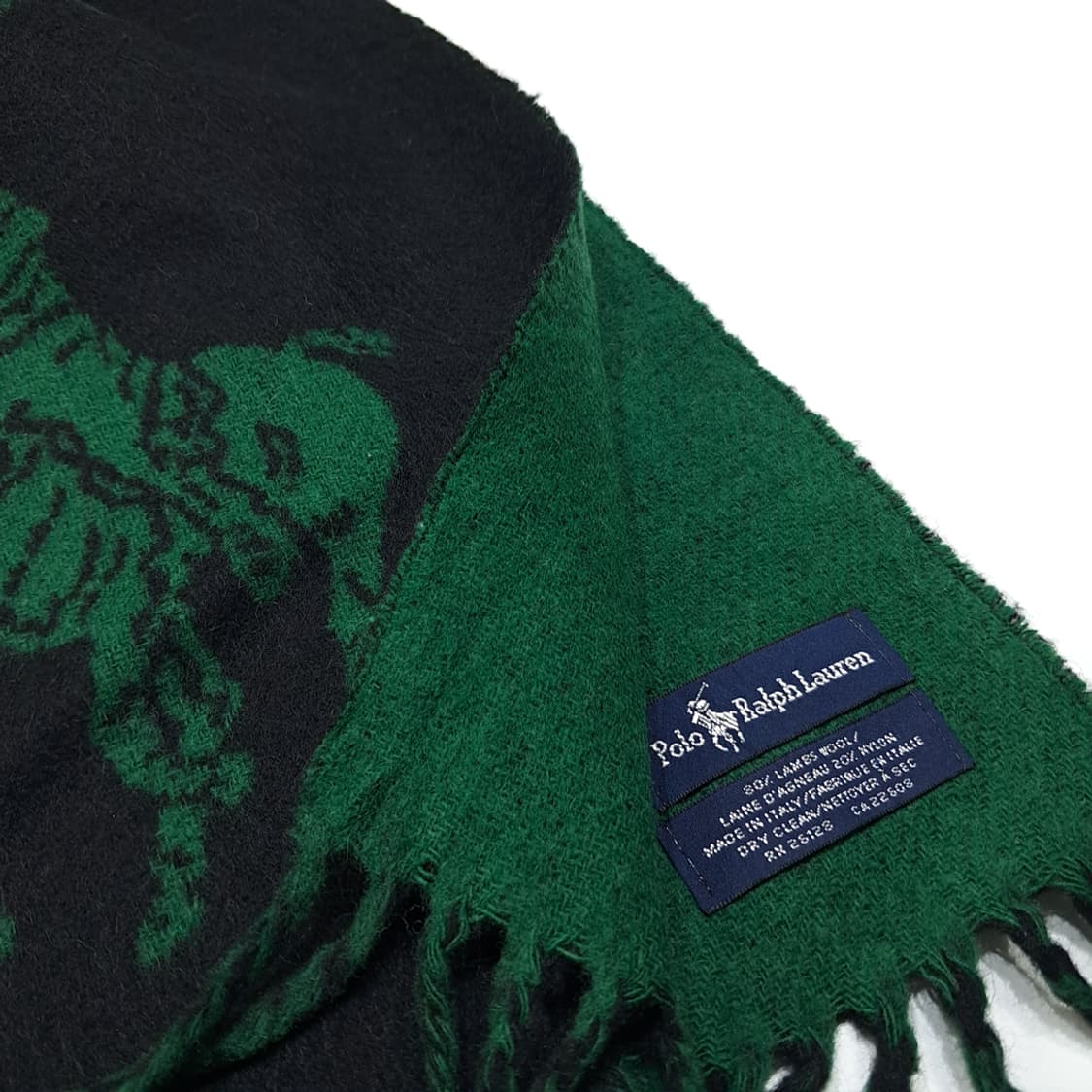 MX333 폴로 랄프로렌 블랙 그린 빅로고 양면 램스울 목도리 머플러 상품이미지5