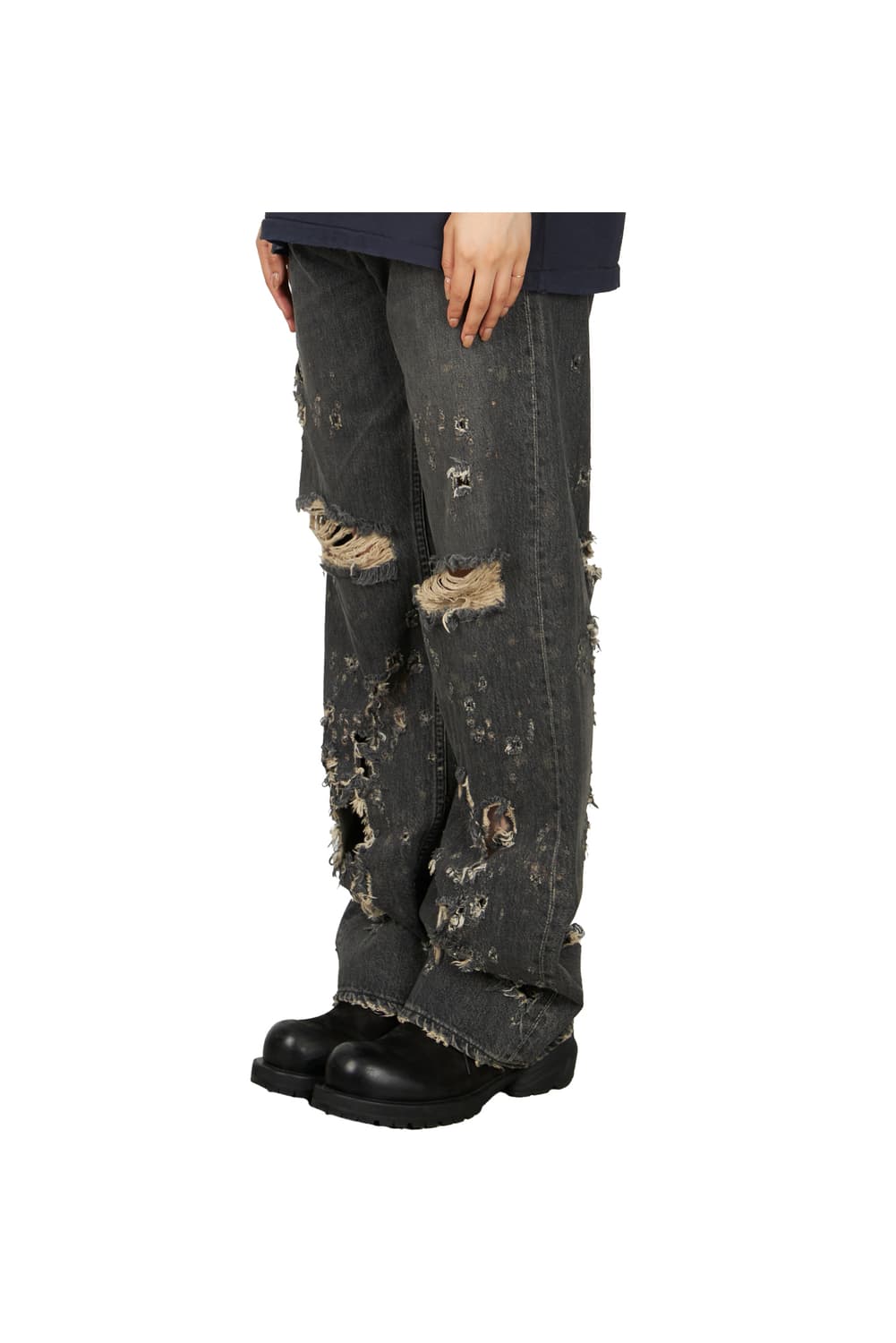 새상품 다이리쿠 데미지 블랙 스트레이트 데미지진 L 상품이미지4