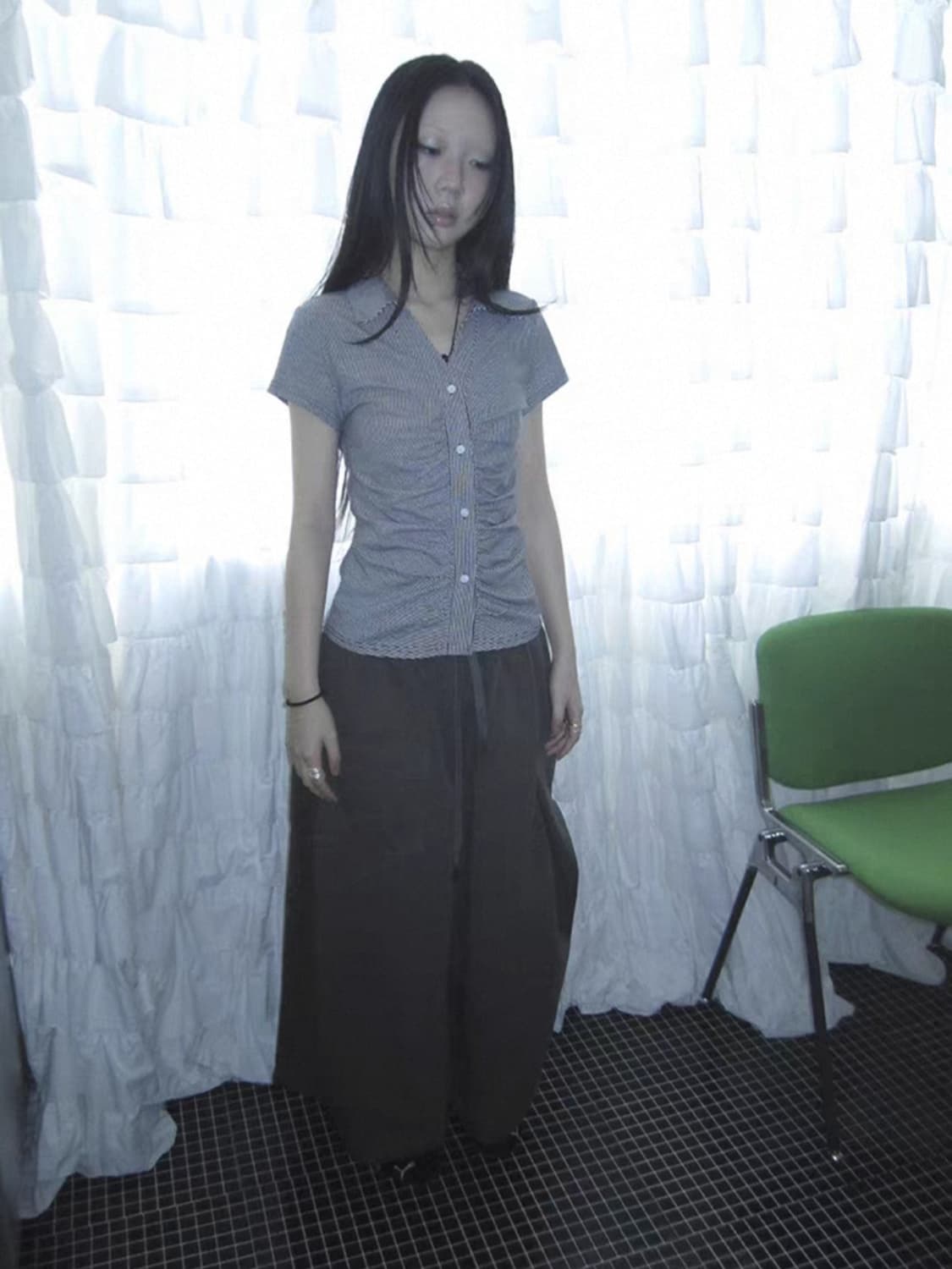 코디세트가격> Ang project 셔링 반팔 블라우스 + 카고 치마바지 상품이미지8