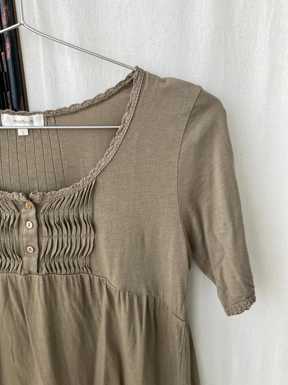 brown lace crochet shirring blouse 상품이미지5