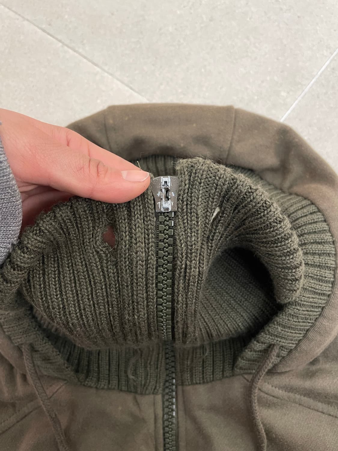 카키 니트 투웨이 후드집업 상품이미지3