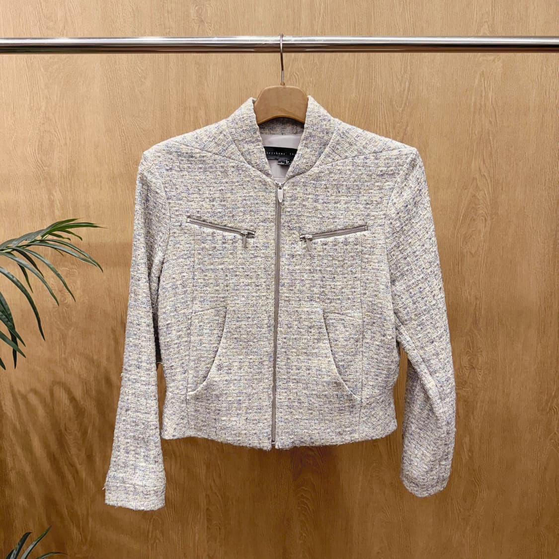 띠어리 트위드 긴팔 집업 크롭 자켓 텍스처 슬림핏 멀티 컬러 상품이미지1