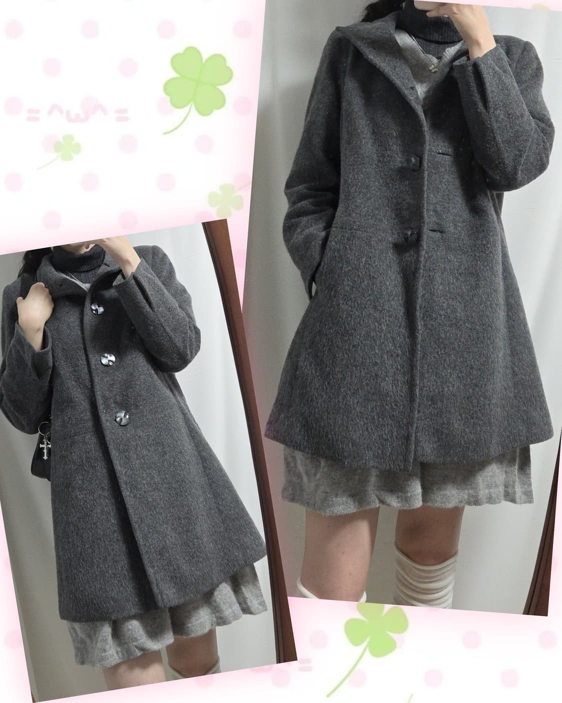 도쿄걸 코디 세트(반팔니트원피스, 차콜 폴라티, 블랙코트, 차콜코트) 상품이미지8