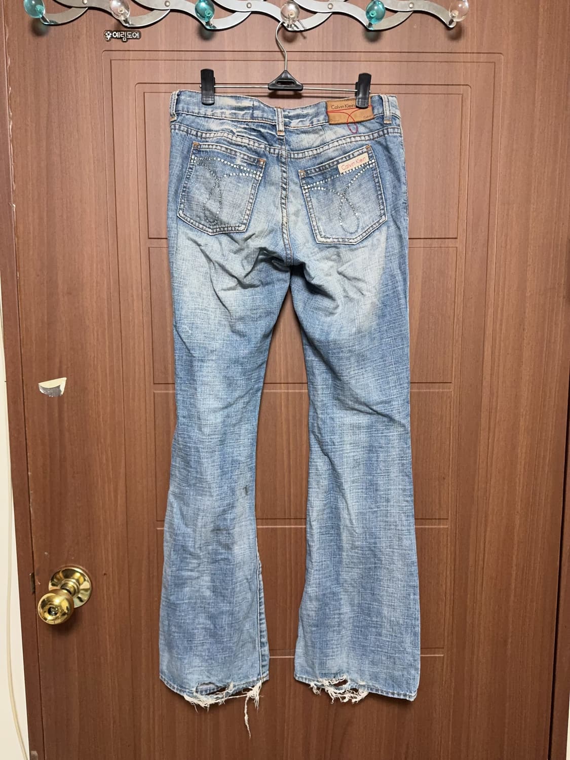 캘빈 클라인 빈티지 오네갸루 y2k 로우라이징 데미지 찢청 부츠컷 팬츠 상품이미지5
