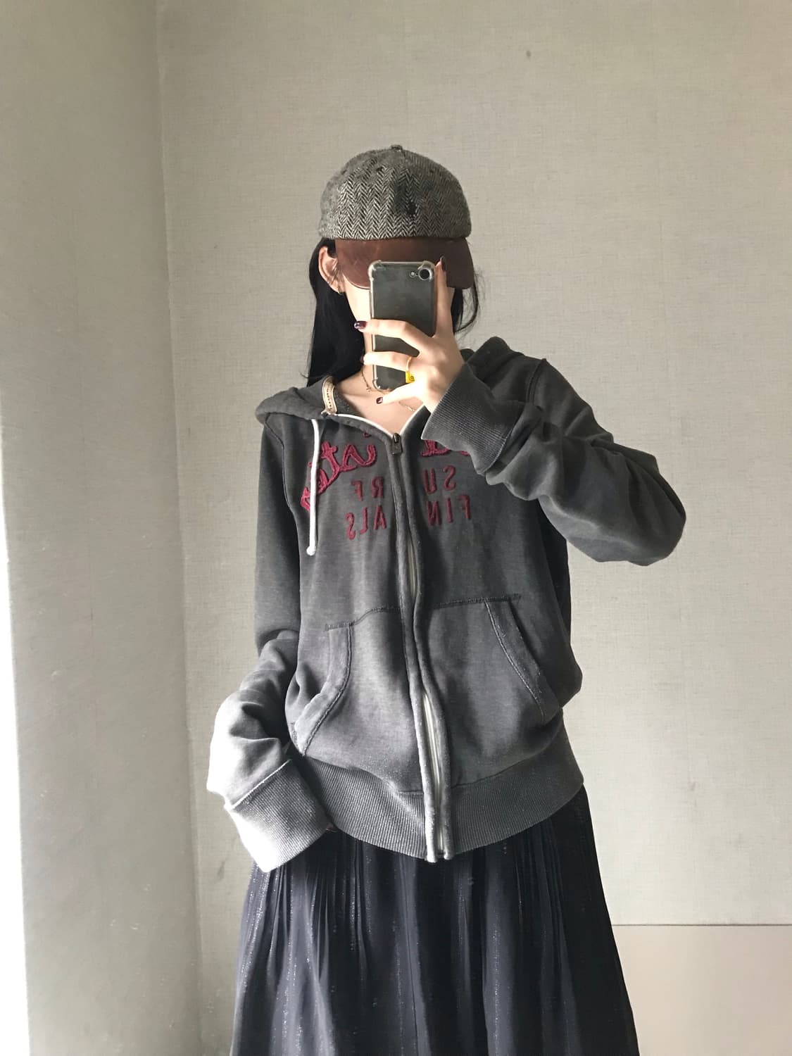 홀리스터 그레이 버건디 후드집업 상품이미지3