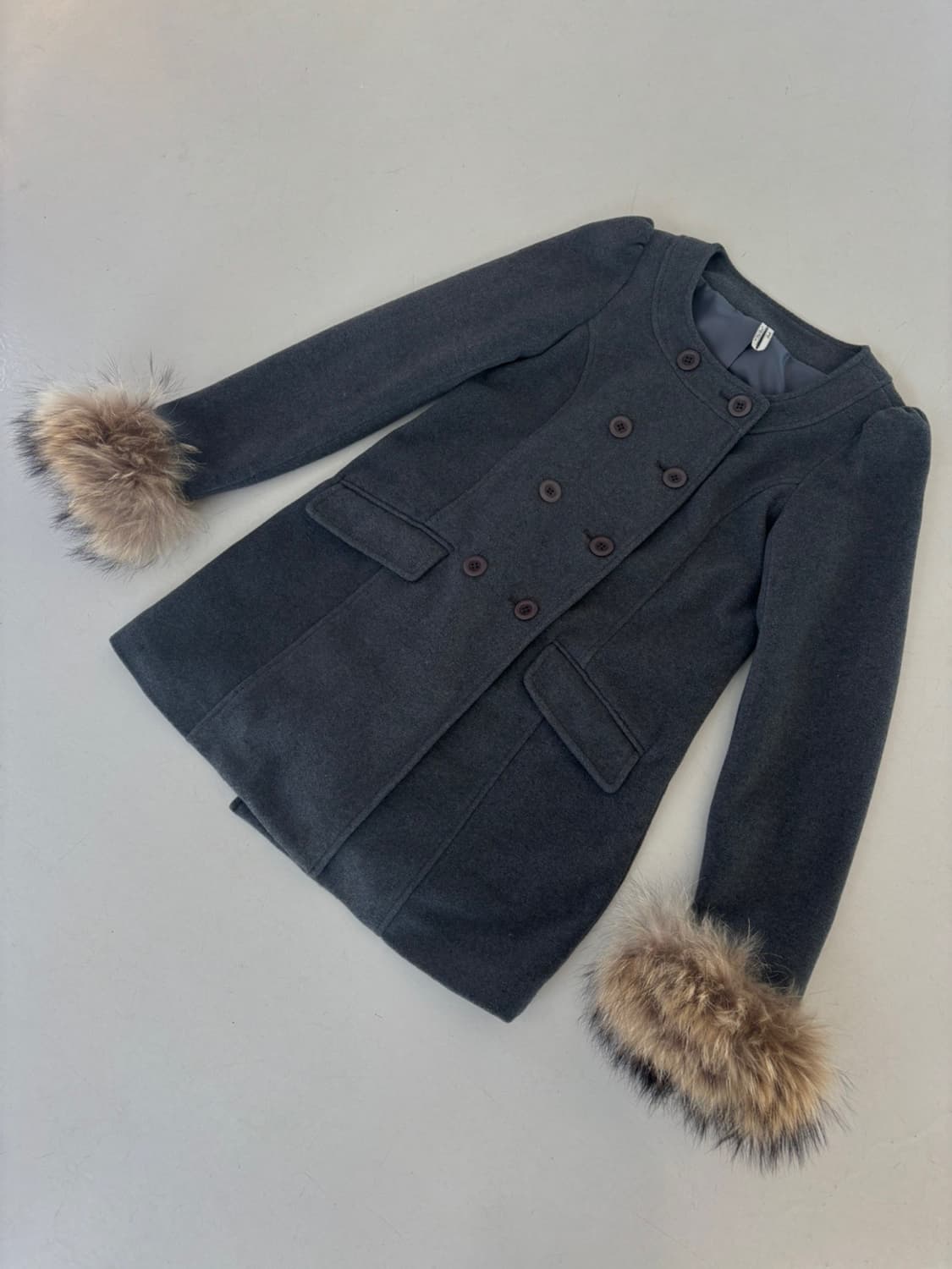 Kailani Raccoon Fur Cuffs Wool Coat 상품이미지3