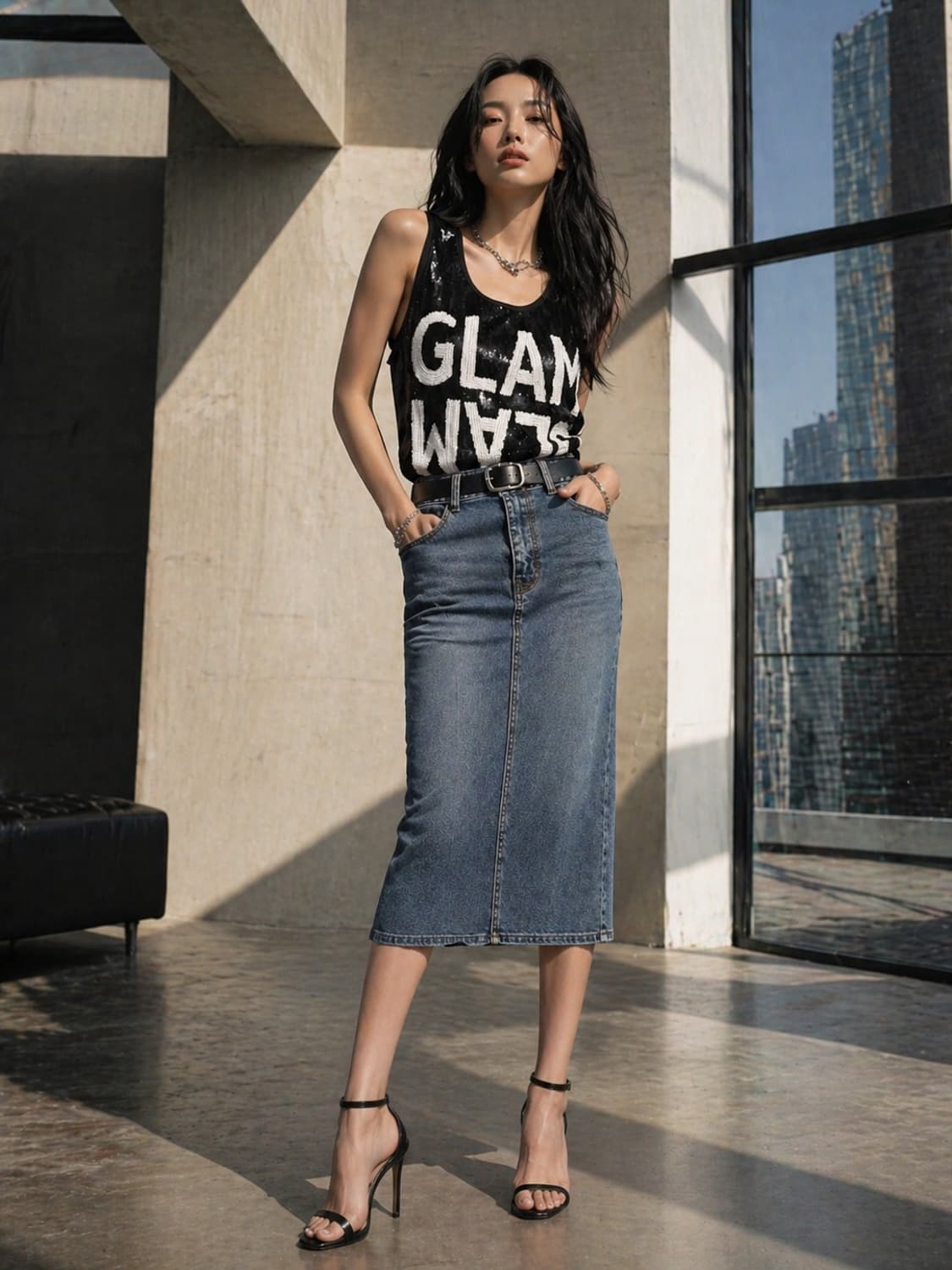 [GGPX] 정품 글램 시퀸 레터링 롱 민소매 티셔츠 상품이미지2