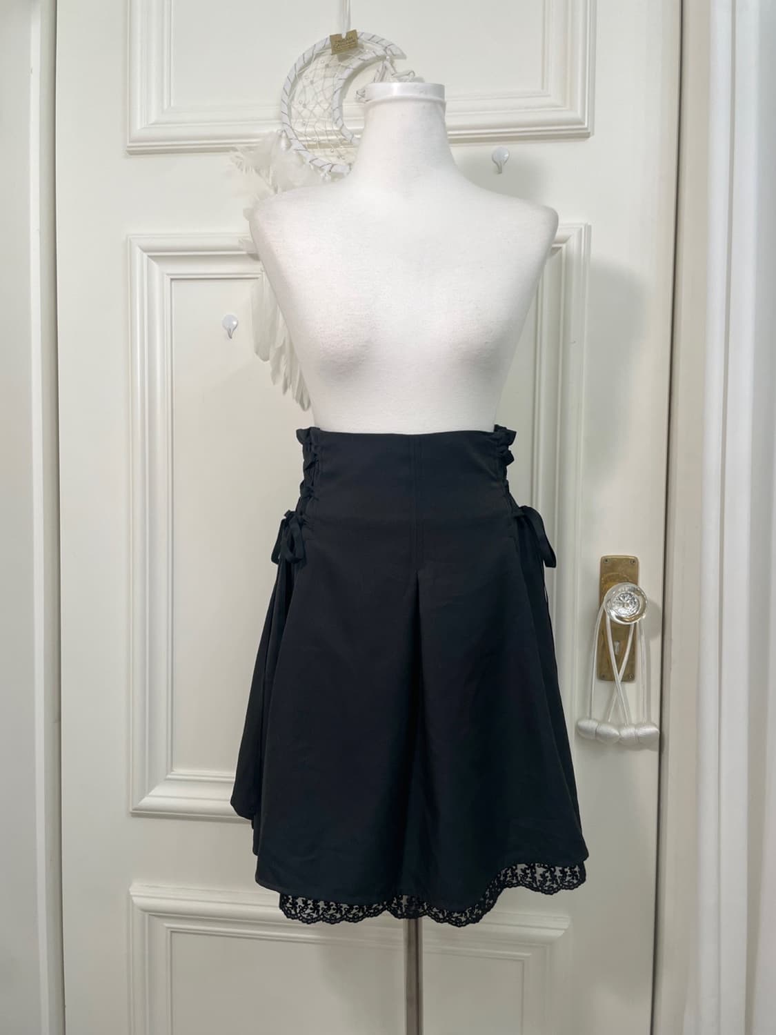 black side lace-up under lace midi skirt 상품이미지1