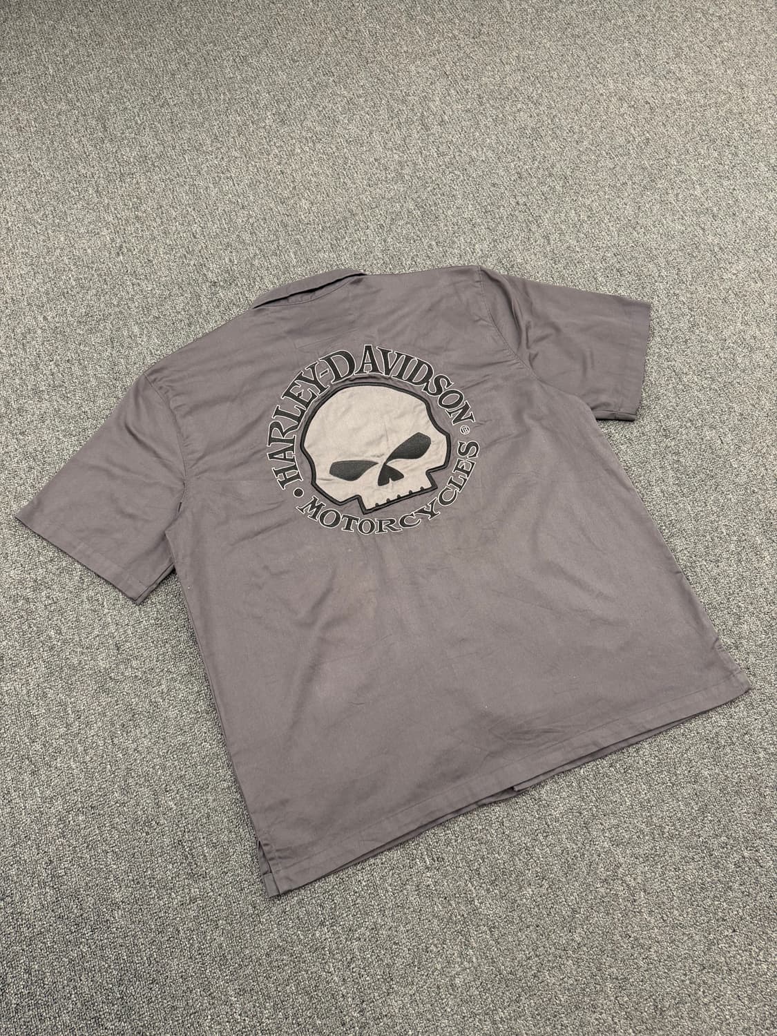 L)할리데이비슨 빈티지 윌리지 스컬 자수 반팔 셔츠 상품이미지4