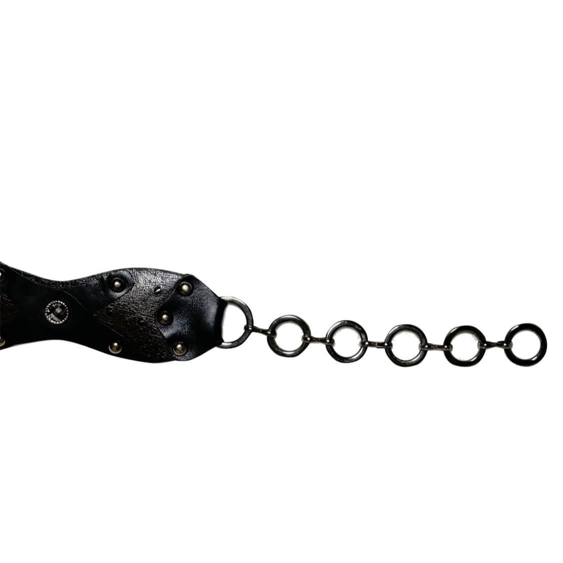 빈티지 갸루 가죽 큐빅 체인벨트 상품이미지5