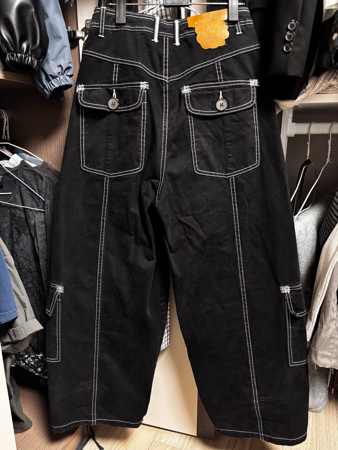 루나키후 진주 스터드 코튼 카고팬츠 (BLACK) 상품이미지3