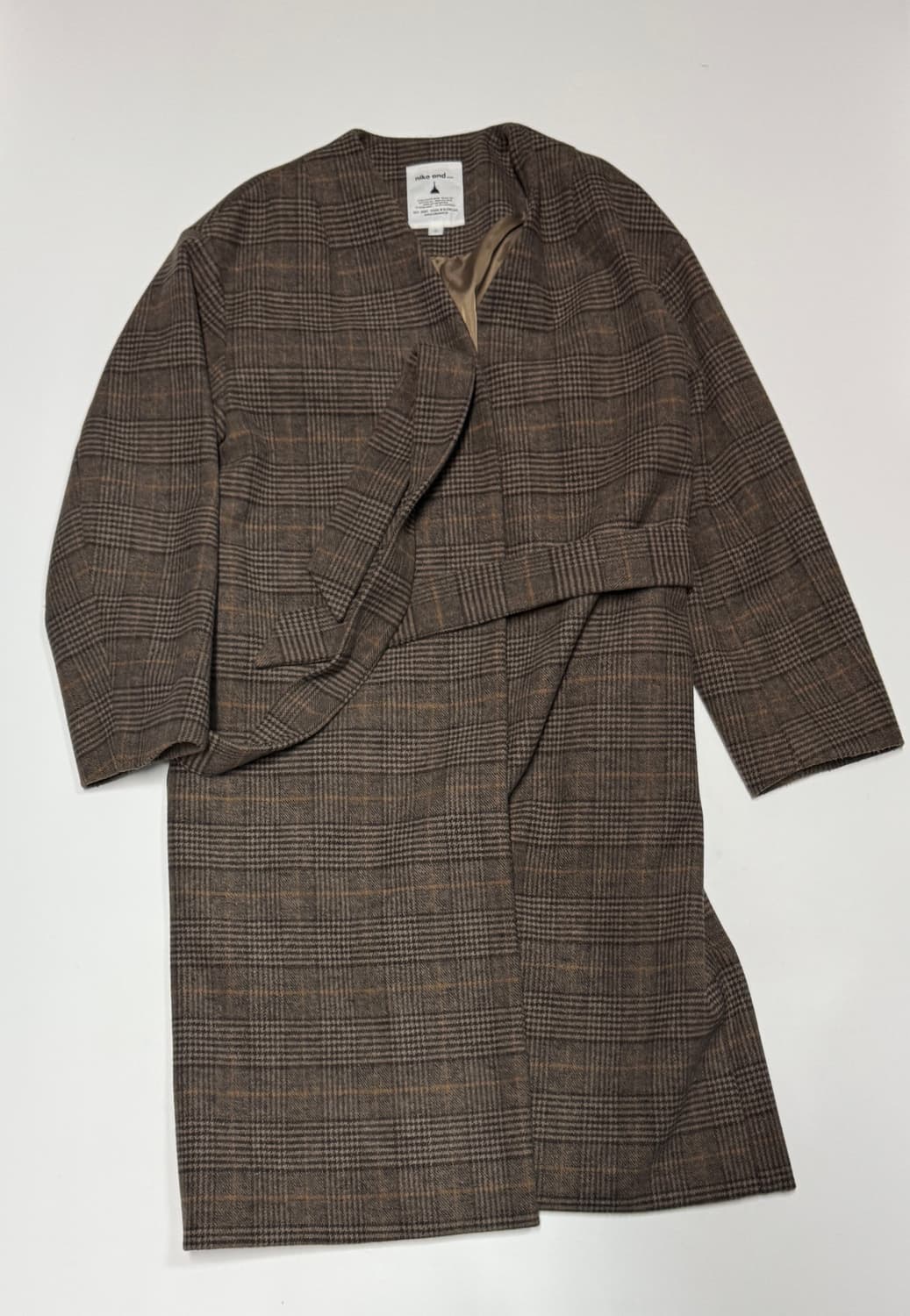 여성 니코앤드 벨티드 미니멀 체크 코트 일본빈티지 브라운 상품이미지1