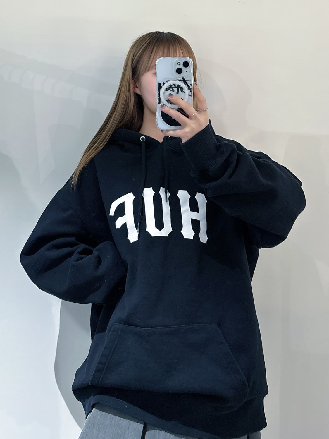 허프 빅로고 블랙 후드 상품이미지2