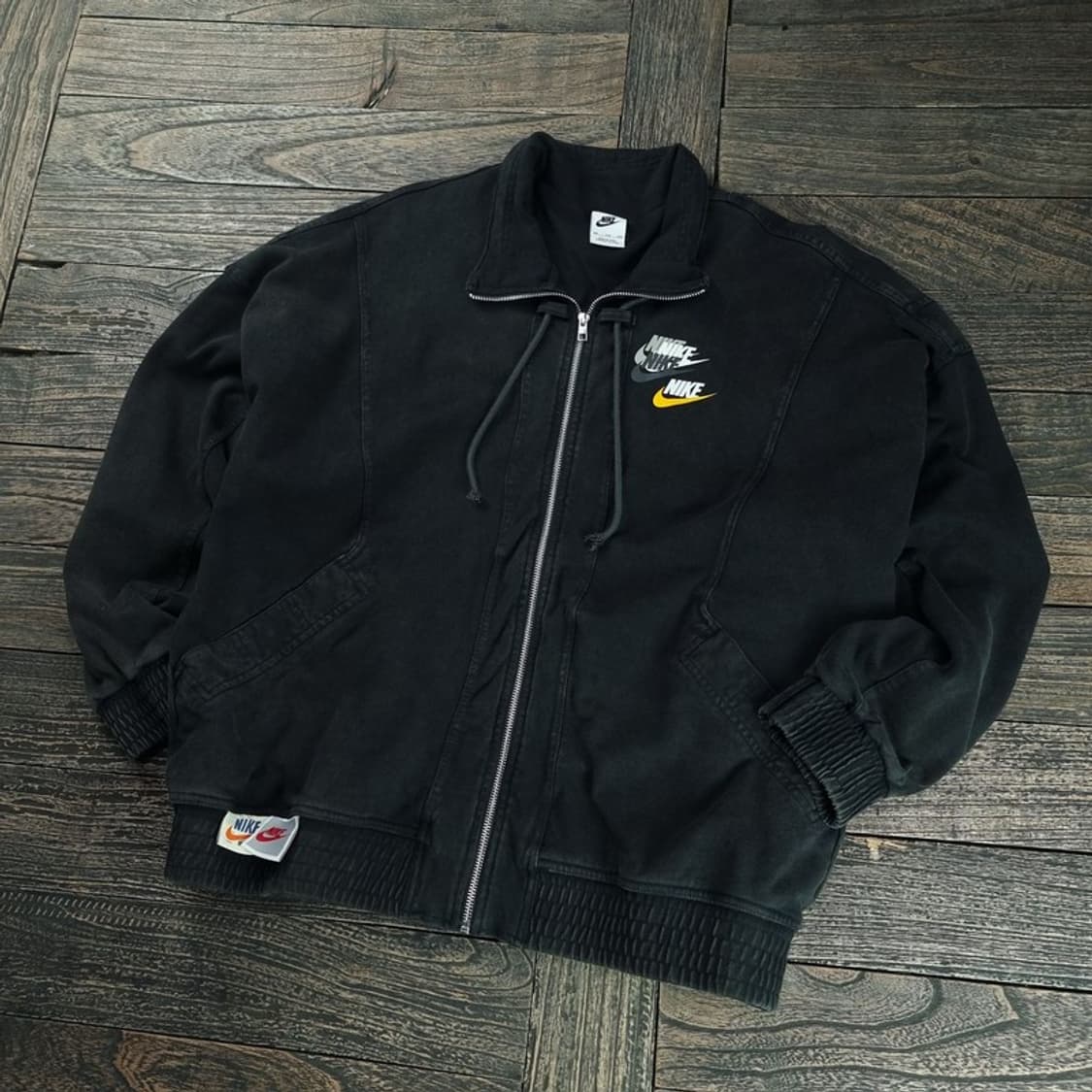 [나이키] 빈티지 가공 워시드 오버핏 스웻 집업 자켓 블랙 M18726 상품이미지1