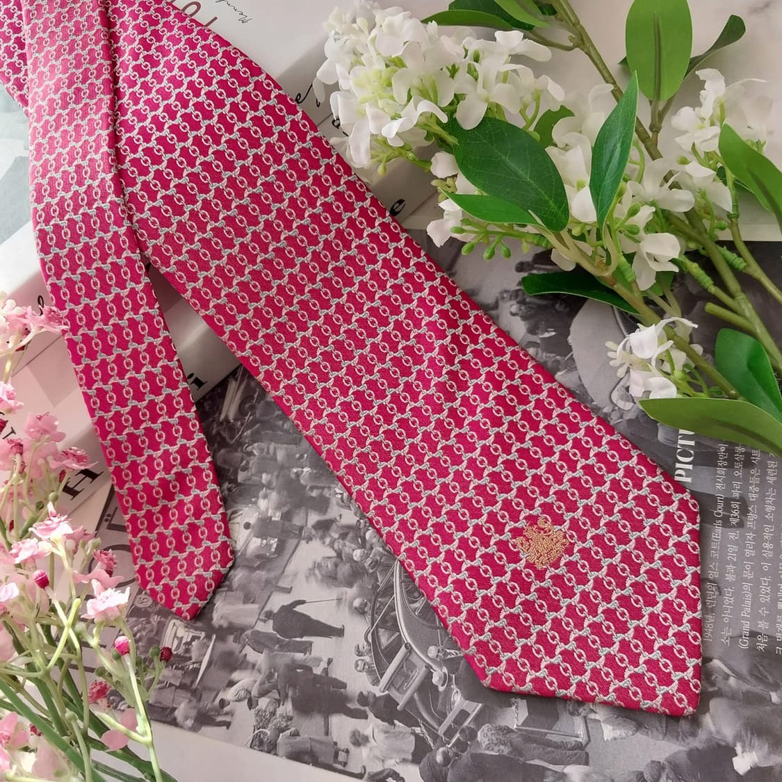 아쿠아스큐텀 실크 레드 링크 패턴 넥타이 9cm A+등급 K1541
 상품이미지2