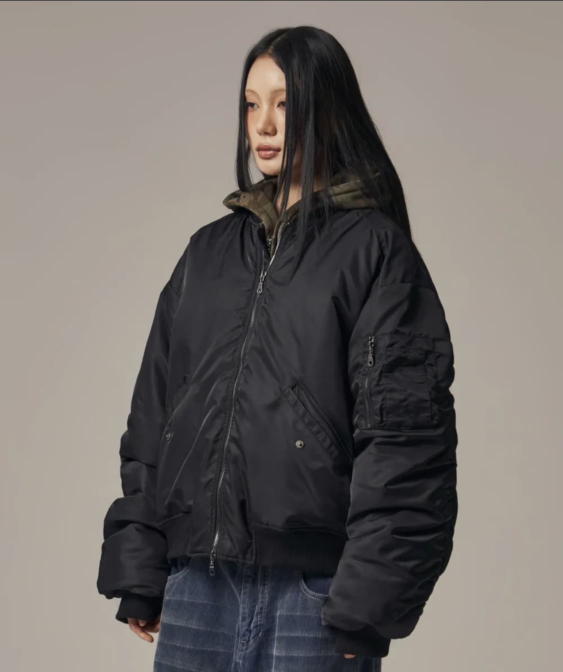 아이돈워너셀 Plane Shirring Ma-1 Black (새상품) 상품이미지4